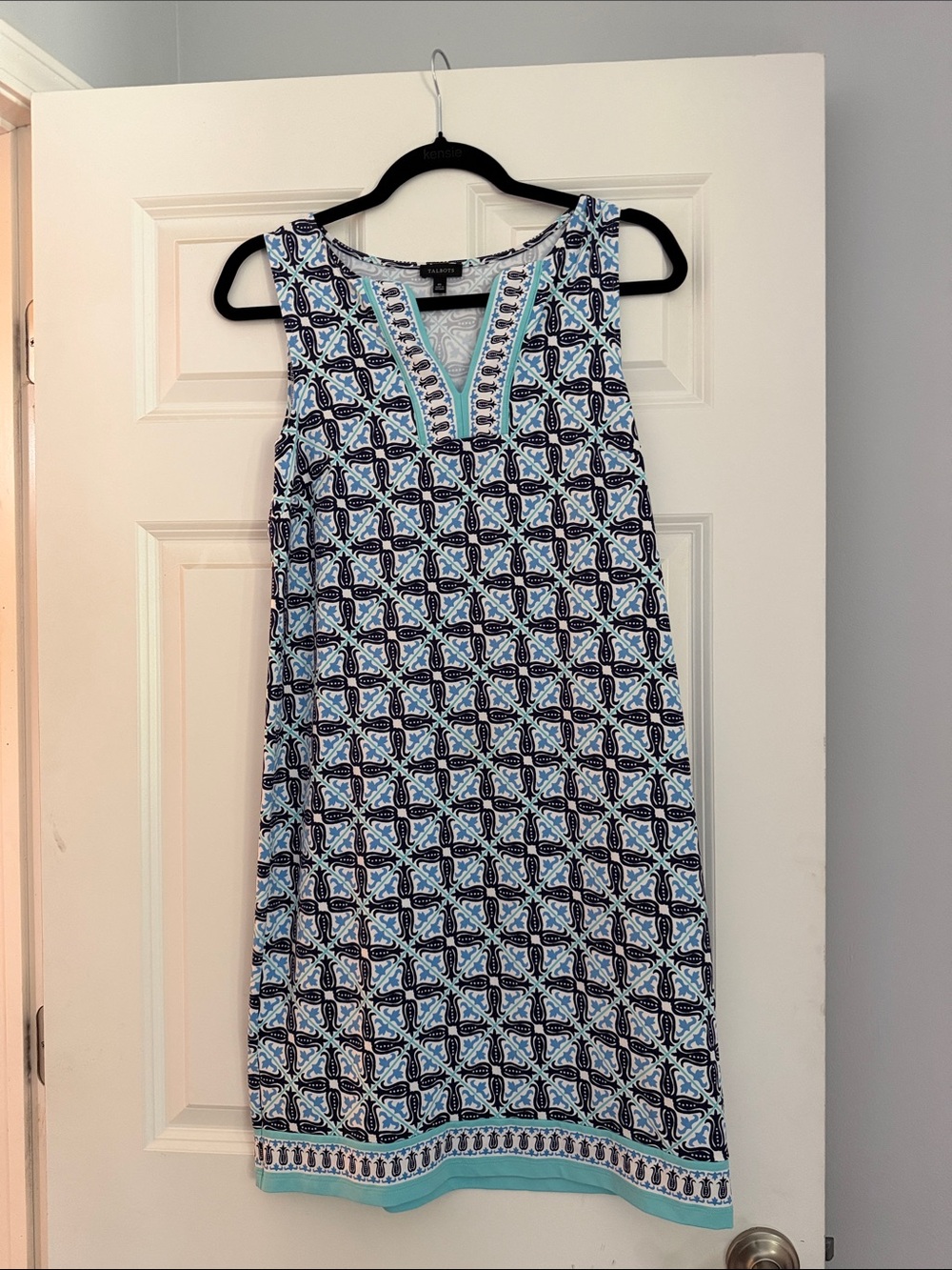 Talbots Sleeveless Blue Patterned Shift Dress - Picture 2 of 4